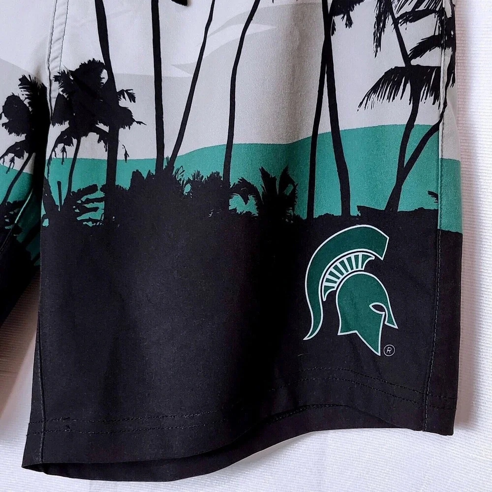 Michigan State Spartans Mens Green Tropical Palm Tree‎ Board Shorts Size Medium